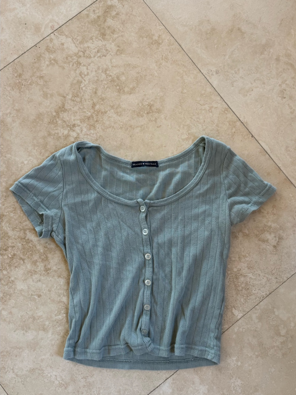 Brandy Melville Zelly Top, Ribbed Button-Front Scoop Neck Crop Top - Sage Green - Picture 2 of 4